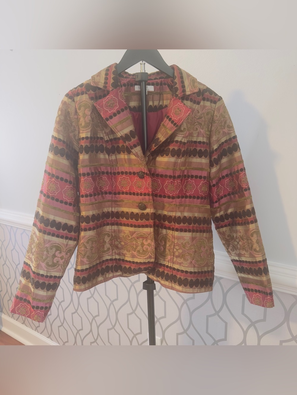 erin by erin London Womans SZ M Jacquared Lined Pink Green Jacket Blazer